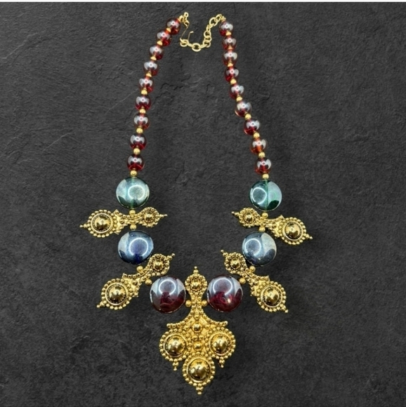 Vintage 90s Jose Maria Barrera for Avon Adriatic Statement Glass Beads Necklace - Picture 8 of 11